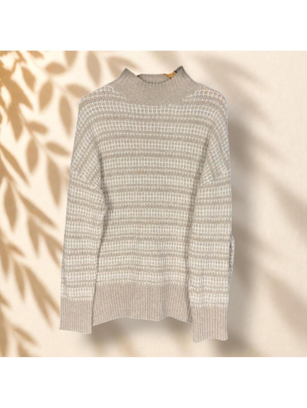 Time And Tru Sweater Pullover Women L Large Gray Striped Knit Long Sleeve